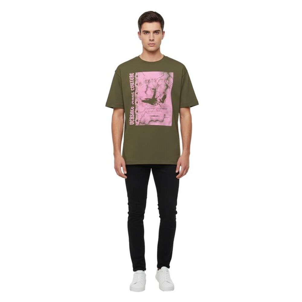 Versace Jeans Couture Olive Mens Graphic Storm-Print Oversized T-Shirt